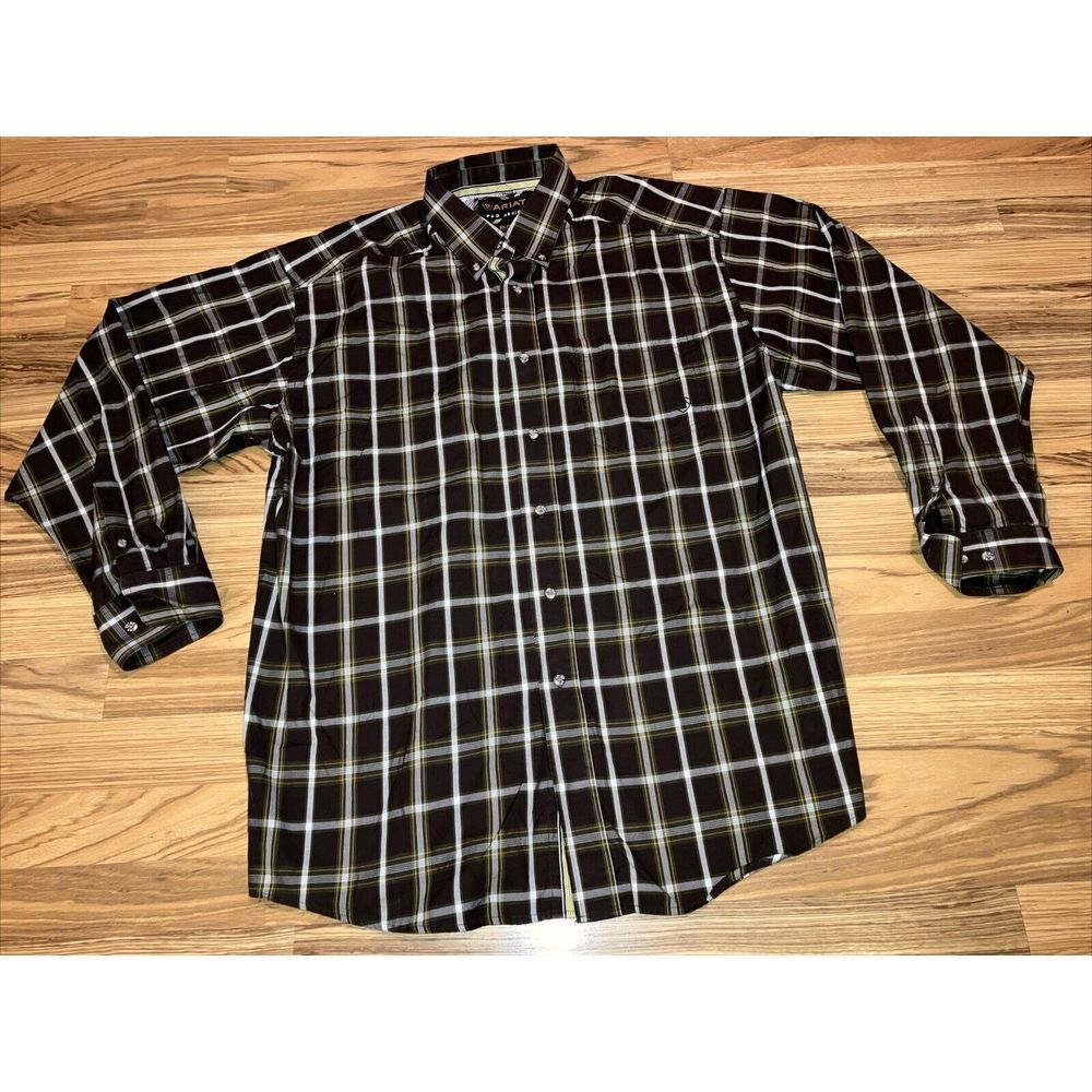 Ariat Pro Series Button Down Shirt Men SZ‎ XL Western SPF Vented Plaid  Brown